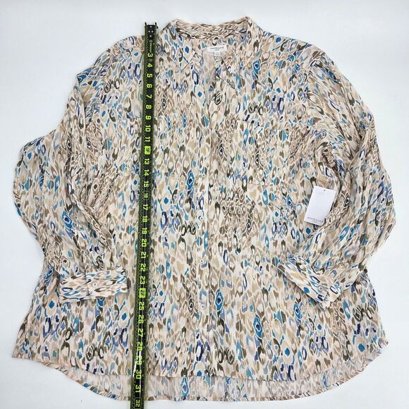 Westbound Button Up Down Blouse Shirt Womens 3X Ikat Animal Print Roll Tab Linen - Picture 5 of 8
